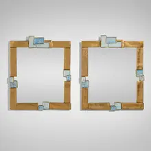 Rare wall mirrors, pair by Mithé Espelt, c. 1975, glazed and gilt earthenware, crushed glass, mirrored glass, sold Dec 2025