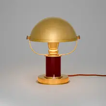Paul Dupré-Lafon, Table lamp, c. 1945, brass, leather