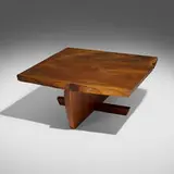 Greenrock coffee table by Mira Nakashima, 1996, American black walnut, rosewood, sold Dec 2025