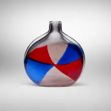 Fulvio Bianconi, A Tessere Applicate vase, model 4316, c. 1950, internally decorated transparent glass with red, blue and pale amethyst triangular tesserae
