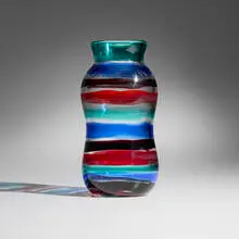 Fulvio Bianconi, A Fasce Orizzontali vase, model 4226, c. 1960, glass with polychrome bands