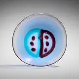 Rare Bicolore a Macchie bowl, model 4424 by Carlo Scarpa, c. 1942, internally decorated glass with iridized surface, sold Dec 2025