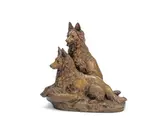 Jules Edmund Masson, patinated bronze group of two Alsation dogs, patinated bronze