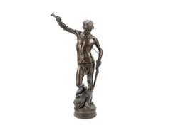Jean Antonin Mercié, patinated bronze figure of 'David Vainqueur De Goliath', patinated bronze