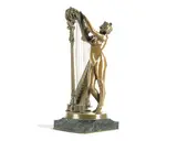 Henri Ding, late 19th century patinated bronze figure of 'Femme A La Harpe', patinated bronze