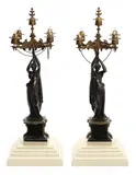 Jean-Jules Salmson, pair of late 19th century patinated bronze and slate figural garniture candelabra, patinated bronze