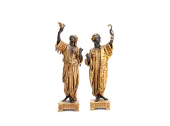 Anatole Jean Thomas Guillot, pair of late 19th / early 20th century coldpainted spelter orientalist figures of Arab traders, spelter