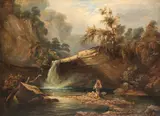 Figures before Sgwd Gwladys waterfall, on the River Pyrddin, Wales by Philip James de Loutherbourg R.A., oil on canvas, sold Jul 2018