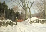Harald Pryn, A snowy wooded landscape, Rudeskov, Denmark, oil on canvas