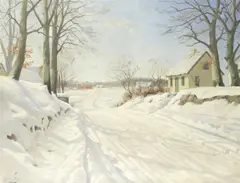 Harald Pryn, A snow laden road, oil on canvas