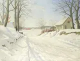 Harald Pryn, A snow laden road, oil on canvas