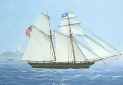 Marine School, The "Hope of Bideford" off Naples, gouache