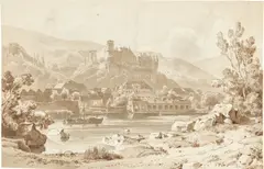 Ernst Fries, Heidelberg, Schloss und Altstadt vom Ziegelhäuser Ufer, Um 1829, Pinsel und Feder in Braun über Bleistift auf Papier