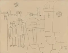Franz Wilhelm Seiwert, Zwei Gruppen, 1922, Bleistift auf leichtem braunen Karton