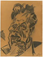 Otto Pankok, Kopf eines Mannes, Kohle auf braunem Papier