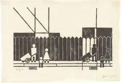 Zaun by Gerd Arntz, 1924, Holzschnitt auf Japan, sold Jun 2021