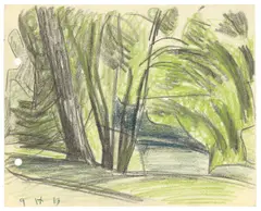Bäume in Weimar by Lyonel Feininger, 1913, Farbkreide auf Papier, sold Jul 2020