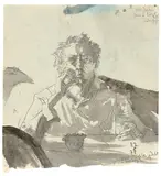 Horst Janssen, Zur Sächle gedacht – morg´n!, 1978, Aquarell, Tuschpinsel und Silberbronze über Bleistift auf Papier