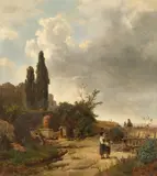 Oswald Achenbach, Italienische Landschaft, 1858, Öl auf Leinwand. Doubliert