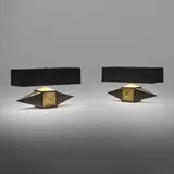 Lika Moore for Blackman Cruz Workshop, Herkimer table lamps, pair, patinated steel and brass, silk