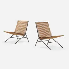Allan Gould, Lounge chairs, pair, 1952, enameled steel, cotton cording
