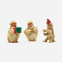 Roullet & Decamps, Automatons, set of three, papier-mâché, painted wood, fur, metal