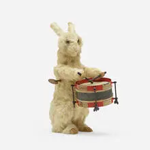 Roullet & Decamps, Drumming Rabbit automaton, c. 1900, fur, painted metal, glass, painted wood, brass, vellum