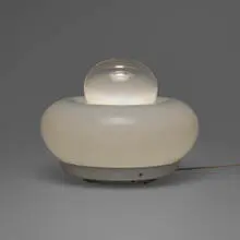 Mazzega, Table lamp, c. 1960, frosted and clear glass, enameled aluminum