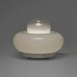 Mazzega, Table lamp, c. 1960, frosted and clear glass, enameled aluminum