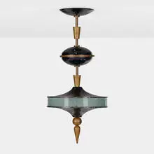 Arturo Pani, Chandelier, c. 1955, bronze, painted steel, frosted glass