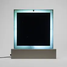 Nanda Vigo, Iceberg table lamp, model 14088, c. 1969, mirrored glass, frosted glass, brass, matte chrome-plated steel