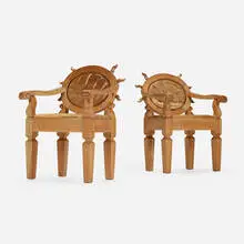 Mike Diaz, Rey sol chairs, pair, c. 2020, cedar, mesquite