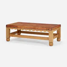 William Philip Spratling, Coffee table, c. 1948, leather, sabino, patinated iron tacks