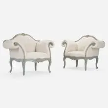 Venetian, Armchairs, pair, upholstery, painted wood