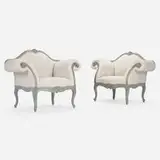 Venetian, Armchairs, pair, upholstery, painted wood
