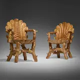 Mike Diaz, Grotto chairs, pair, c. 2020, pine, gold leaf
