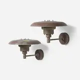 Wall lamps, pair by Poul Henningsen, c. 1965, enameled and patinated copper, sold Mar 2024