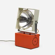 Arredoluce, Table lamp, model 14025, c. 1967, enameled steel, chrome-plated steel, stainless steel