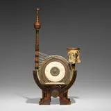Carlo Bugatti, Curule chair, c. 1900, lacquered wood, inlaid copper, parchment, rope