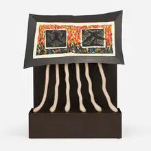 Wendell Castle, Six-Drawer Cabinet/Painting, 1991, ebonized and bleached mahogany, oil pastel on illustration board