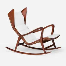 Cassina, Rocker, model 572, c. 1955, walnut, upholstery, canvas webbing