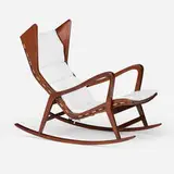 Cassina, Rocker, model 572, c. 1955, walnut, upholstery, canvas webbing