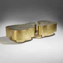 Silas Seandel, Bronze Forms II coffee tables, set of two, c. 1985, bronzed steel, casters