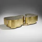 Silas Seandel, Bronze Forms II coffee tables, set of two, c. 1985, bronzed steel, casters