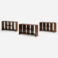 File racks from the Administrative Buildings, Chandigarh, set of three by Pierre Jeanneret, c. 1957, teak, sold Sep 2024