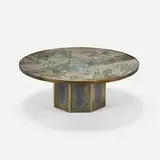 Chan coffee table by Philip and Kelvin Laverne, c. 1965, acid-etched and patinated brass, pewter, sold Sep 2024