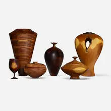 Dennis Stewart, Collection of six works, 1983-92, grasstree acorus, cocobolo, kingwood, Hondurian rosewood, yew, African blackwood
