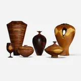 Dennis Stewart, Collection of six works, 1983-92, grasstree acorus, cocobolo, kingwood, Hondurian rosewood, yew, African blackwood