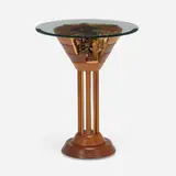 Po Shun Leong, Occasional table, 1990, cocobolo, zebrawood, purpleheart, padauk, Panga Panga, burl, walnut, glass