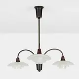 Cascade chandelier by Poul Henningsen, patinated brass, frosted glass, Bakelite, plastic, sold Nov 2025